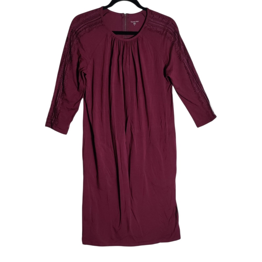 Garnett‎ Hill Burgundy Lace Sleeve Accent Stretch Knit Dress Womans Size Small